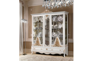 Пятистворчатая витрина в гостиную Стелла (белый золото)